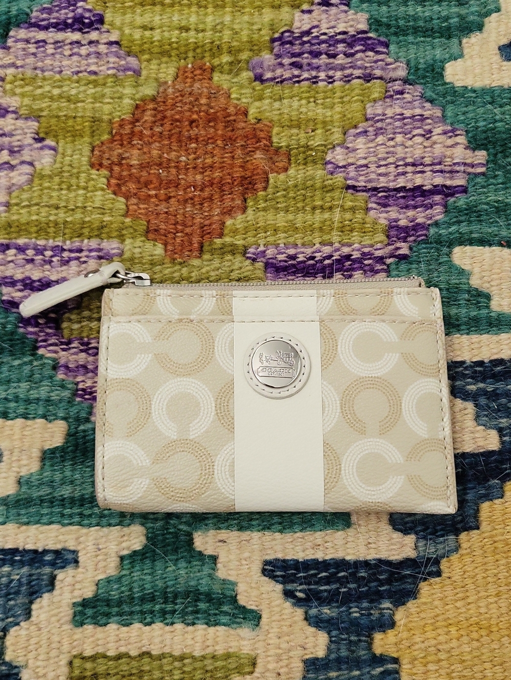 Coach Signature ID/Card Case/Key Holder - Ivory/Light Khaki